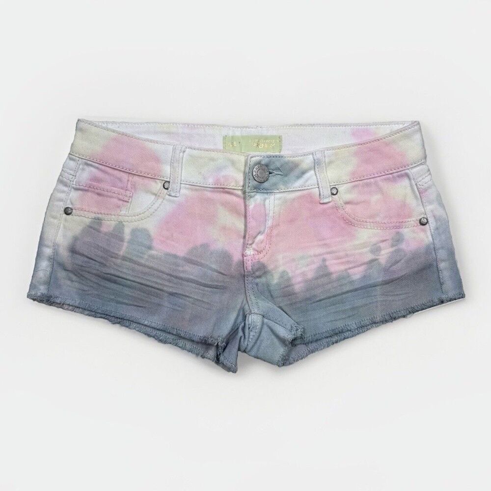 Almost Famous Shorts Juniors 7 Pastel Tie Dye Denim Lower Waist Measures W30